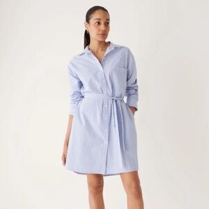 80% Cotton Frank & Oak Blue Striped Shirt Dress